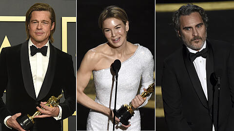 Jubeln bei den Oscars: Brad Pitt, Renée Zellweger und Joaquin Phoenix...