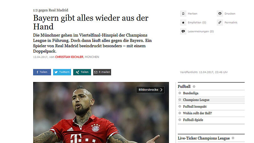 Bayern hat das Spiel nach Seitenwechsel aus der Hand gegeben, meint faz.net.