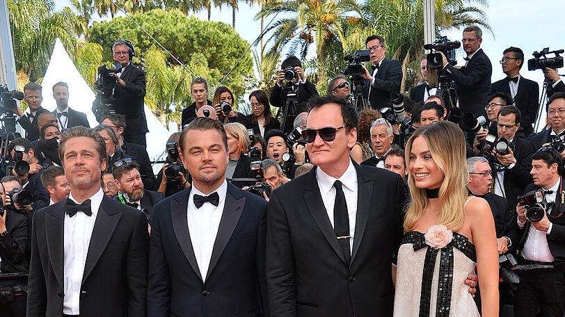 Brad Pitt (v.l.), Leonardo DiCaprio, Quentin Tarantino und Margot Robbie sorgten 2019 für Hollywood-Glanz in Cannes.