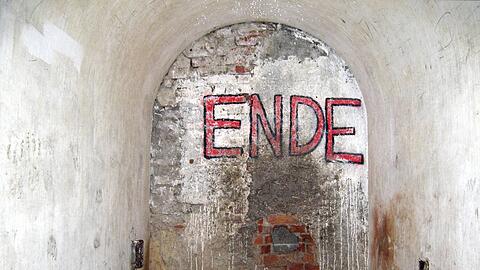 Das Ende eines zugemauerten Ganges im Bunker des NS-Dokumentationszentrums in Obersalzberg bei Berchtesgaden.