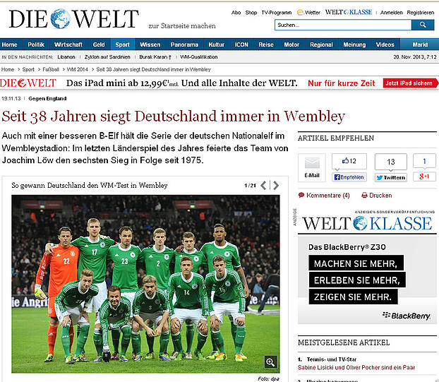 Die Welt freut sich über den Erfolg einer besseren "B-Elf" in Wembley.