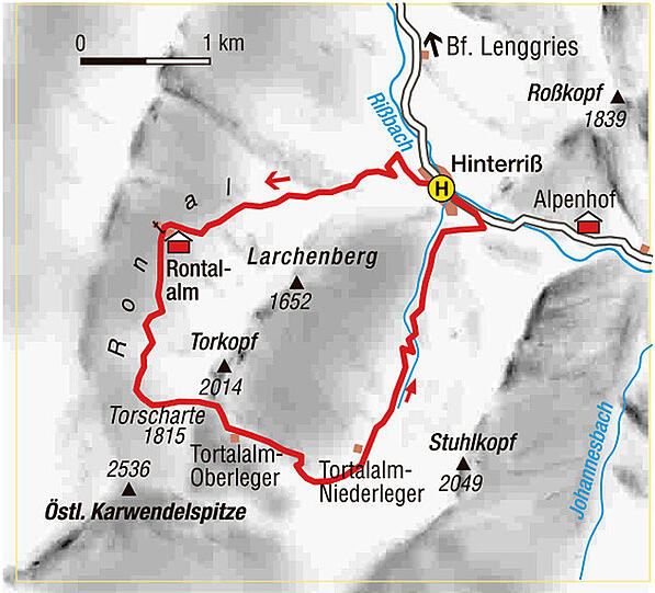 Die Wanderroute: Rontal-Tortal-Runde