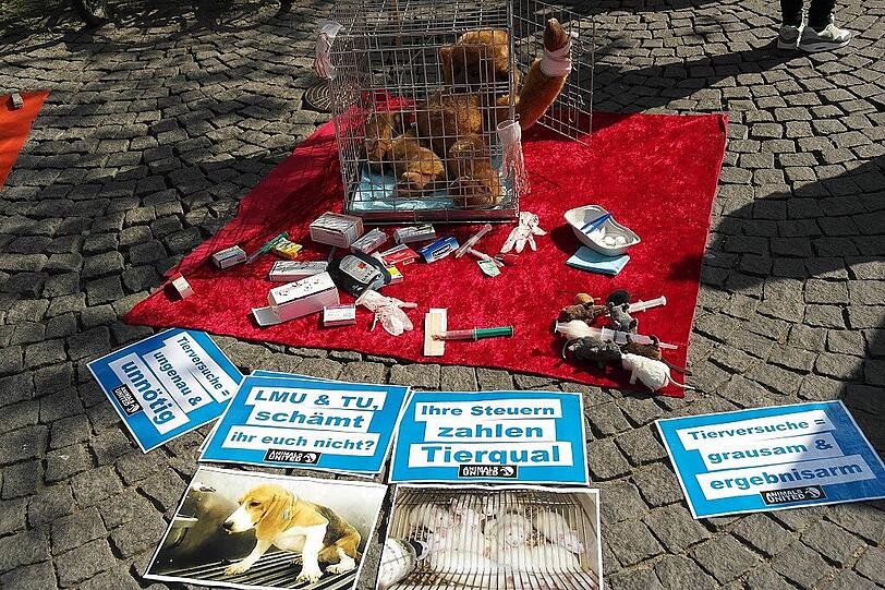 Am Sendlinger Tor hat die Tierrechtsorganisation Animals United Lärm für die Stimmlosen, die Tiere, gemacht.