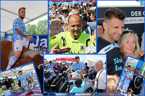 Daniel Adlung beim "Bullriding" und Moritz Volz beim Crepes kochen: Nach dem denkbar knappen Pokalerfolg am Freitag gegen Heidenheim, standen am Sonntag beim Fanfest der Löwen die Sechziger-Fans im Mittelpunkt. Die besten Bilder!