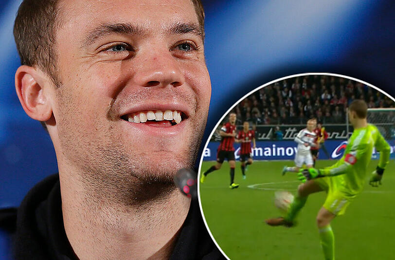 Manuel Neuer sorgt mit einem Pass per Hacke im Spiel gegen Eintracht Frankfurt für Aufsehen.