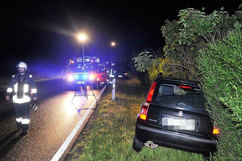 Nach der Kolision: Das Auto kam demoliert in einem Gebüsch neben der Straße zum Stehen.