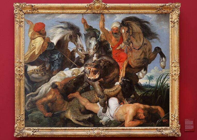 Und hier ein echter Rubens: Jagd auf Nilpferd und Krokodil (1616).