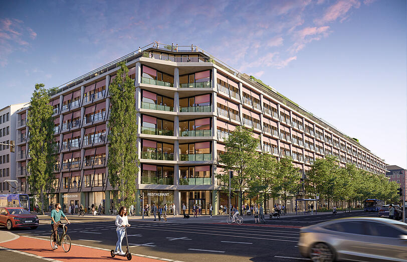 So soll der Bürorkomplex ausschauen, wenn er fertig ist. Der Entwurf stammt von dem berühmten Schweizer Architekturbüro Herzog & de Meuron.