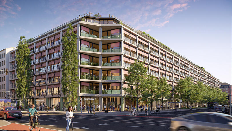 So soll der Bürorkomplex ausschauen, wenn er fertig ist. Der Entwurf stammt von dem berühmten Schweizer Architekturbüro Herzog & de Meuron.