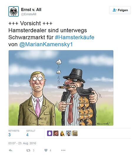 So amüsieren sich Twitter-User über die Hamsterkäufe im Konzept zur Zivilverteidigung.