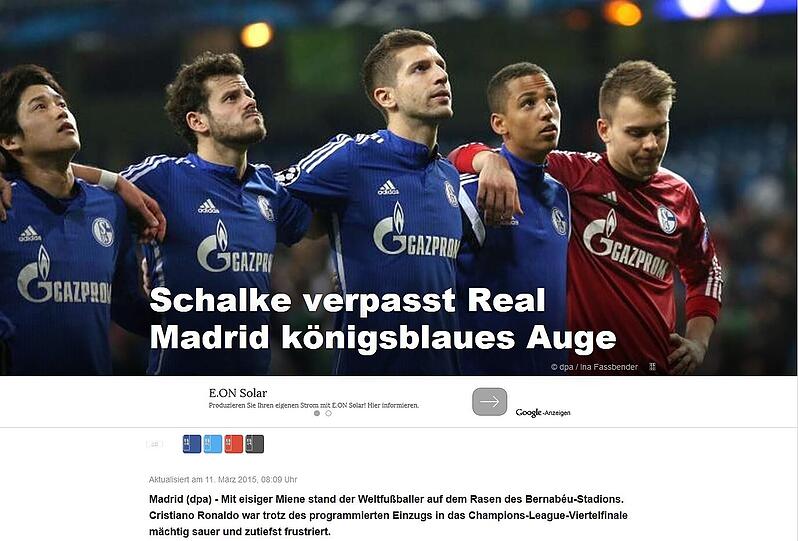 Web.de schreibt: "Schalke verpasst Real Madrid königsblaues Auge"