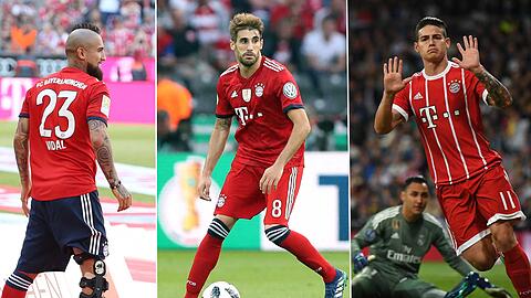 Krieger, Abräumer, Stratege: Bayerns Mittelfeld-Stars Arturo Vidal, Javi Martínez und James Rodríguez (v.l.).
