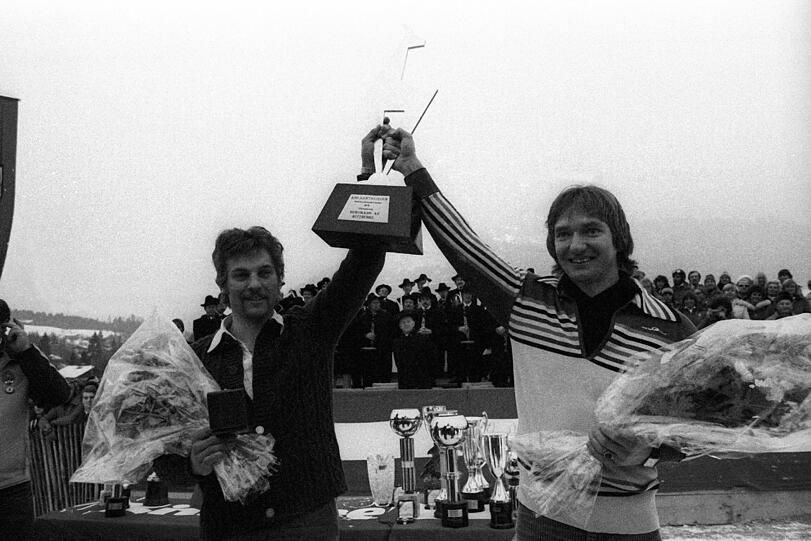 Der Deutsche Sepp Ferstl (l.) siegte 1978 zusammen mit dem Österreicher Sepp Walcher auf der Streif. 1979 siegte er erneut.