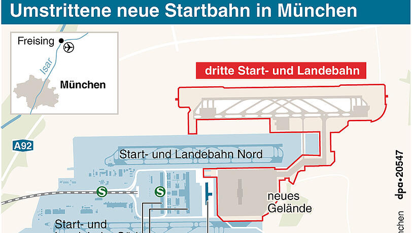 Die dritte Startbahn soll im Norden des Flughafengeländes entstehen. Die dritte Startbahn soll im Norden des Flughafengeländes entstehen.