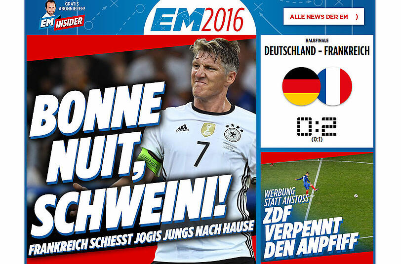 Bild: Bonne nuit, Schweini - Gute Nacht, Schweini. Die Bild-Zeitung scheint den Abgesang auf Deutschlands Kapitän anzustimmen.