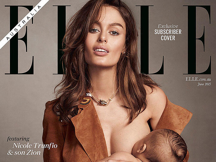 Viel diskutiert: Die stillende Nicole Trunfio auf dem "Elle"-Cover