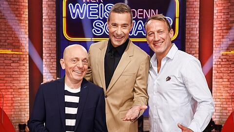 "Wer weiß denn sowas XXL": Moderator Kai Pflaume (M.) und seine Rateteam-Kapitäne Bernhard Hoëcker (l.) und Neuzugang Wotan Wilke Möhring.