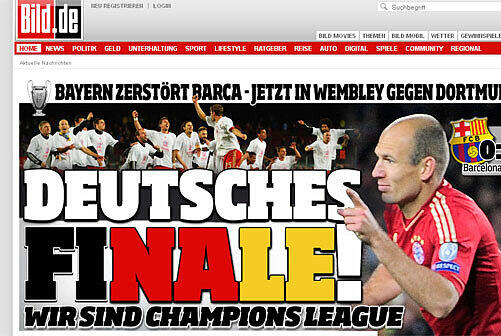 Nach dem Papst jetzt also die Königsklasse. Die "Bild" titelt: "Wir sind Champions League" und martialisch: "Bayern zerstört Barca".