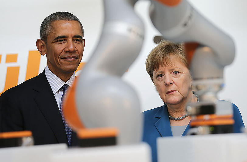 Bundeskanzlerin Angela Merkel und US-Präsident Barack Obama waren am Montag zu Besuch auf der Hannover Messe. Die Bilder.