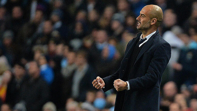 Pep Guardiola gestikuliert während des Spiels des FC Bayern München gegen Manchester City. Pep Guardiola gestikuliert während des Spiels des FC Bayern München gegen Manchester City.