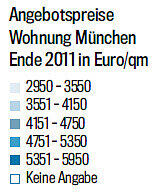 Die Quadratmeterpreise in den Stadtvierteln. Je dunkler das blau, desto teurer die Wohnungen. Alles unter 4000 Euro ist heute günstig. Checken Sie Ihr Viertel. Einfach weiterklicken!