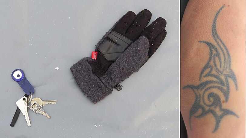 Die Kriminalpolizei Passau hat Fotos von Gegenständen veröffentlicht, die der Tote bei sich trug sowie ein Bild eines Tattoos um die Identität zu klären.
