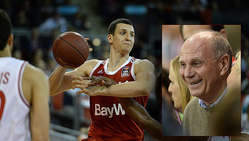 Die Basketballer des FC Bayern München konnten sich im Topspiel gegen die Brose Baskets Bamberg durchsetzen. Mit dabei als Zuschauer: Uli Hoeneß (kleines Bild). Die Basketballer des FC Bayern München konnten sich im Topspiel gegen die Brose Baskets Bamberg durchsetzen. Mit dabei als Zuschauer: Uli Hoeneß (kleines Bild).
