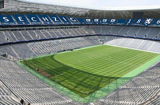 Animation: Die Allianz Arena als 40.000-Mann-Stadion - mit der Abdeckung des Oberrangs soll's optisch so wirken.