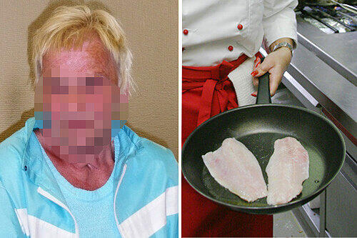 Oma Helga K. attackiert ihren Liebhaber mit der Bratpfanne.