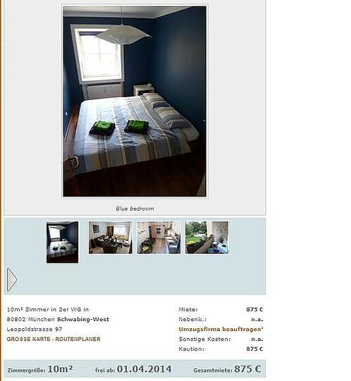 Dieses Zimmer hat seinen Preis: 87,50 Euro pro Quadratmeter.
