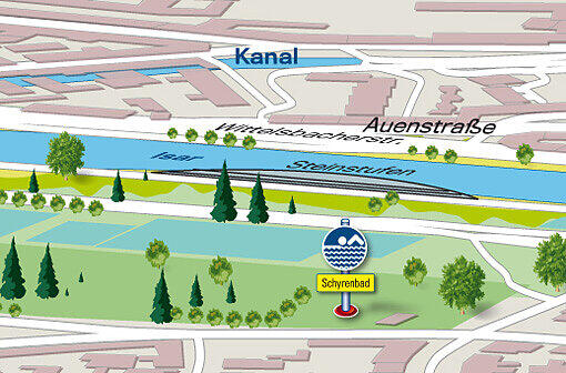 Höhe Auenstraße: Die Steinstufen am Ufer sind im Zuge der Renaturierung des Flusses geschaffen worden.