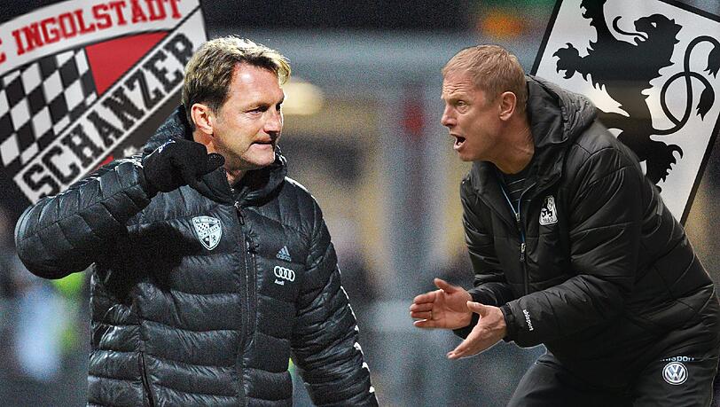 Spitzenreiter gegen Abstiegskandidat: Ingolstadt-Trainer Ralph Hasenhüttl (l.) und Löwen-Coach Torsten Fröhling. Spitzenreiter gegen Abstiegskandidat: Ingolstadt-Trainer Ralph Hasenhüttl (l.) und Löwen-Coach Torsten Fröhling.