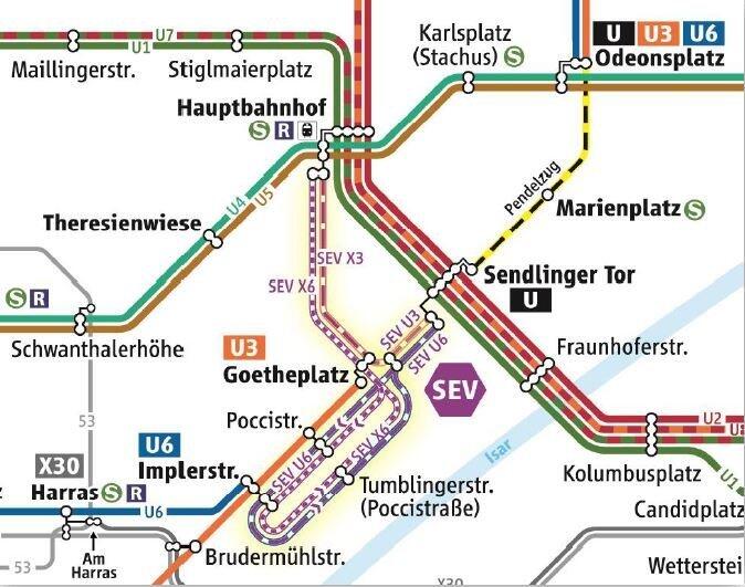 Zwischen Sendlinger Tor, Goetheplatz und Implerstraße werden Ersatzbusse eingesetzt.