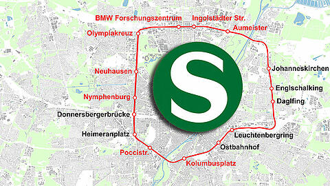 15 S-Bahn-Haltestellen könnte der S-Bahn-Ring umfassen: Sieben davon (in der Karte schwarz geschrieben) gibt es schon. Acht (rot) müssten neu gebaut werden.