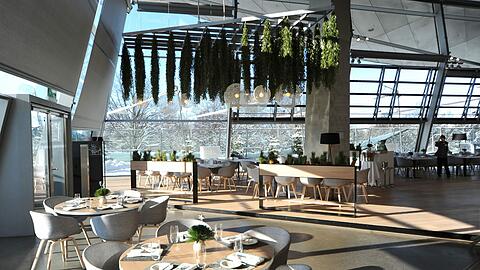 Zu den Freuden auf den Tellern gesellt sich ein fabelhafter Ausblick. Die Verbindung von Brasserie und bayerischer Küche soll nicht nur die Besucher der BMW-Welt anziehen.