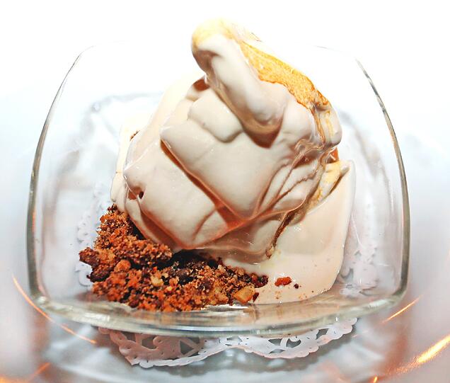 In der Dessertschale legt sich das Sorbetto dann in brave Wellen.