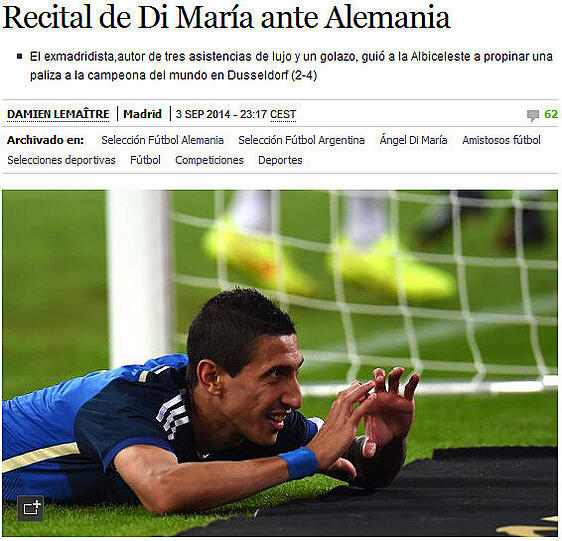 "Di-Maria-Show gegen Deutschland", elpais.com (Spanien)