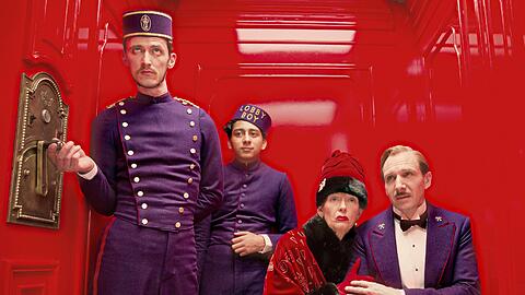 Paul Schlase, Toni Revolori, Tilda Swinton und Ralph Fiennes (v. li.).