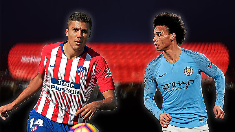 Transferkandidaten beim FC Bayern: Mittelfeldspieler Rodrigo (l.) und Flügelstürmer Leroy Sané
