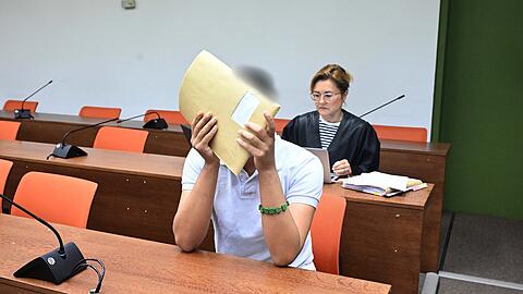 Der Beschuldigte (l) sitzt mit seiner Anwältin Birgit Schwerdt (r) beim Auftakt im Prozess zu einem Mord in einer psychiatrischen Klinik im Sitzungssaal im Landgericht München I.
