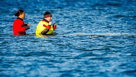 Umweltminister Till Backhaus war auch am Sonntag wieder direkt am Wal.
