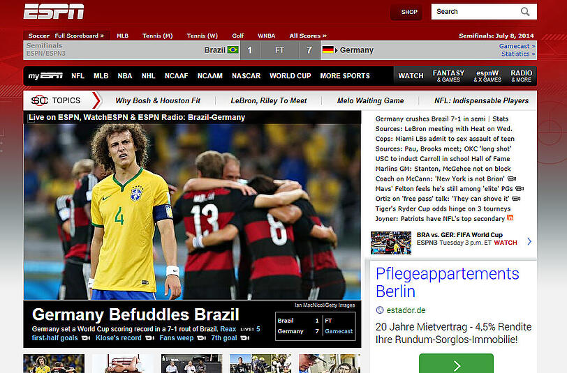 espn.com (USA): "Deutschland nebelt Brasilien ein"