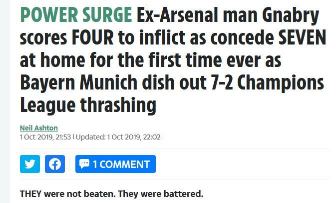 Für die "SUN" besonders ärgerlich: Vierfach-Torschütze Gnabry war einst bei Arsenal London...