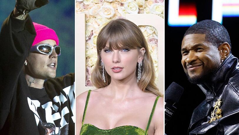 Usher (r.) könnte eventuell mit Justin Bieber oder Taylor Swift beim Super Bowl auftreten.