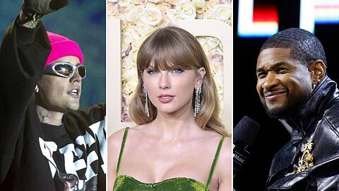 Usher (r.) könnte eventuell mit Justin Bieber oder Taylor Swift beim Super Bowl auftreten.