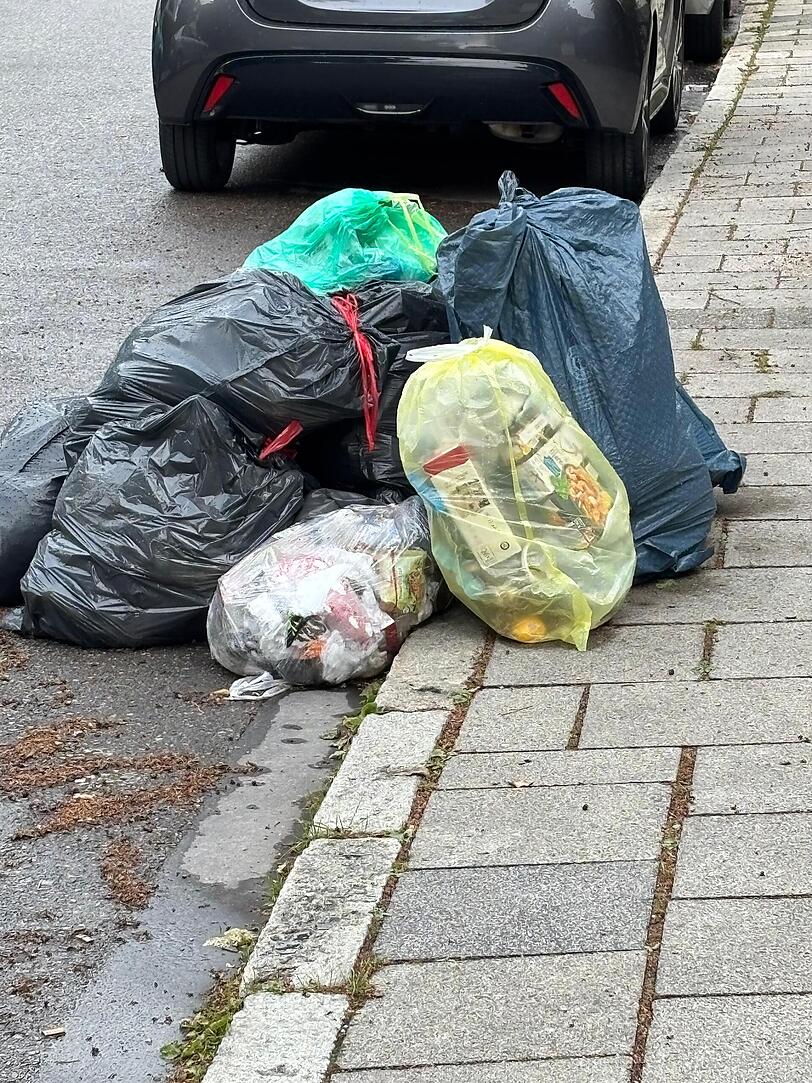 Weil die Müllabfuhr nicht durch die Straße fahren kann, bleibt der Müll auf der Straße liegen. Weil die Müllabfuhr nicht durch die Straße fahren kann, bleibt der Müll auf der Straße liegen.