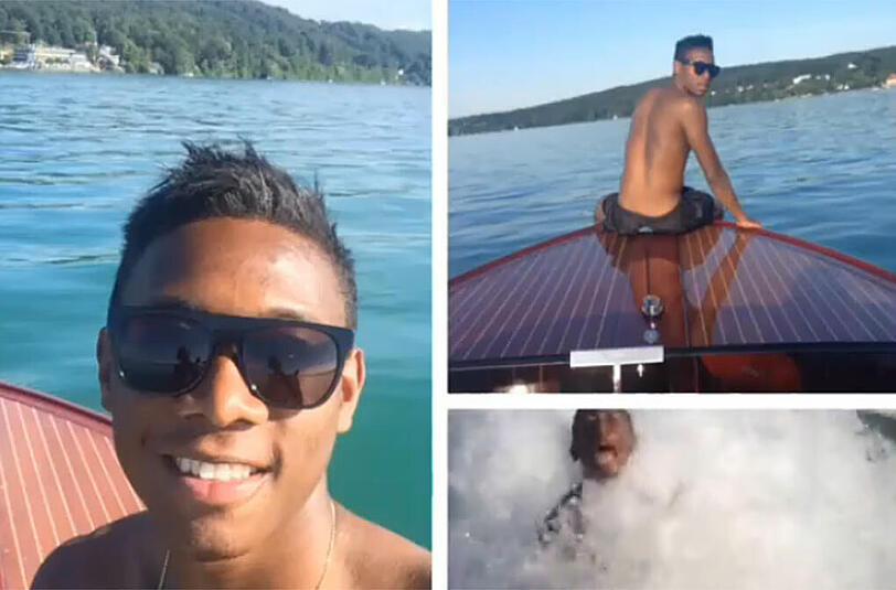 David Alaba nutzt einen freien Tag zu einem Bootsausflug in der Münchner Umgebung.