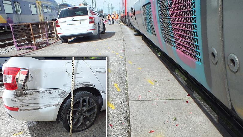 Der Zusammenprall am Hauptbahnhof hat sowohl am Auto als auch an der Lok einen erheblichen Schaden angerichtet. Der Zusammenprall am Hauptbahnhof hat sowohl am Auto als auch an der Lok einen erheblichen Schaden angerichtet.
