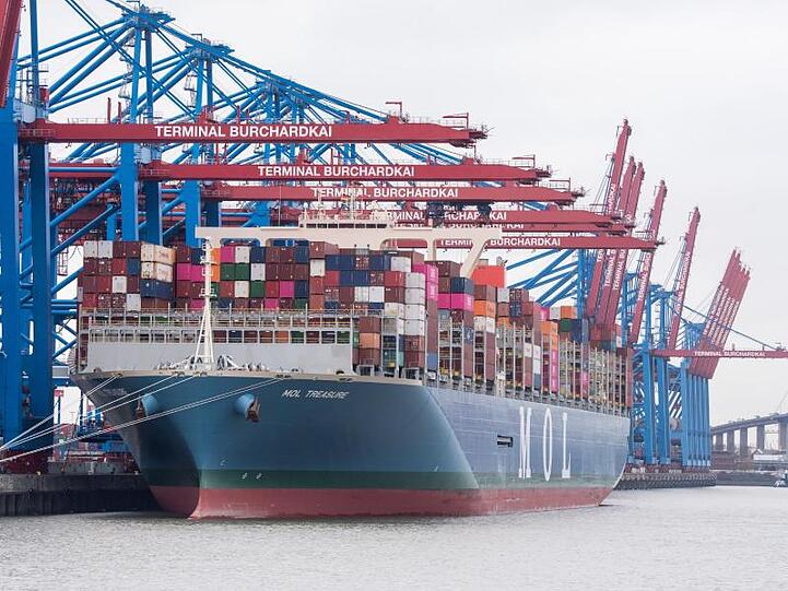 Das Containerschiff "Mol Treasure" liegt am Terminal am Burchardkai.