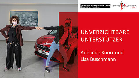Adelinde Knorr und Lisa Buschmann vor dem Hauptpreis des Wettbewerbs: einem Opel Corsa von Auto Häusler.